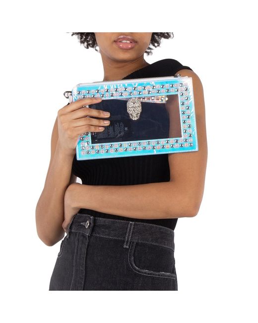 Philipp Plein Blue Studded Transparent Clutch With Strap