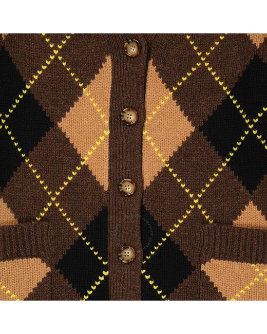 Burberry Brown Cut-out Detail Diamond Intarsia Wool-blend Cardigan