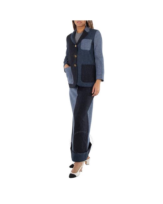 Thom Browne Blue Ladies Patchwork Donegal Tweed Blazer, Brand Size 36 (Us