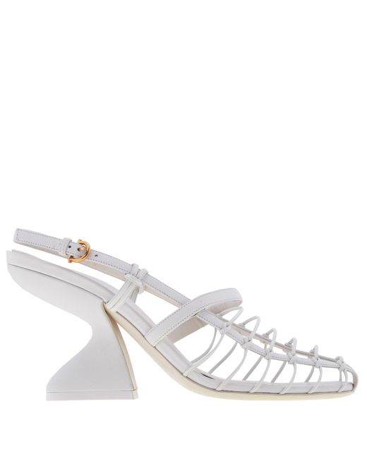 Ferragamo White Shay 85 Cage Slingback Sandals