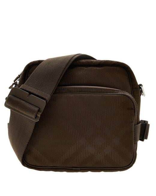 Burberry Brown Checked Jacquard Zipped Shoulder Bag for men