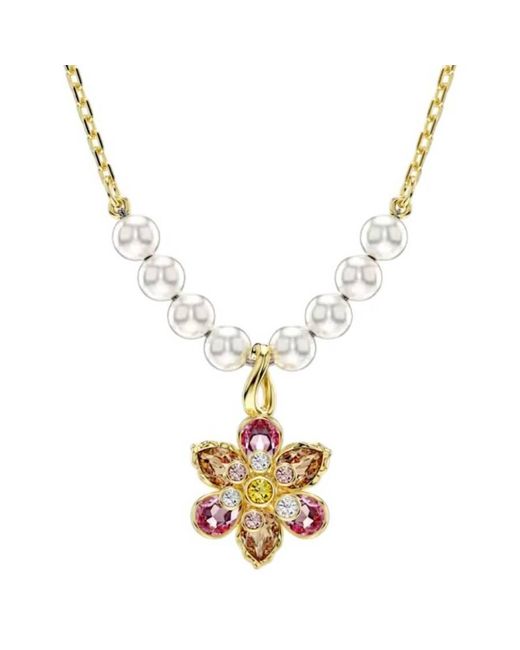 Swarovski Metallic Idyllia Crystal Pearl Flower Pendant Necklace