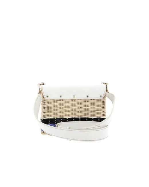 Furla White 1927 Logo Wicker Shoulder Bag