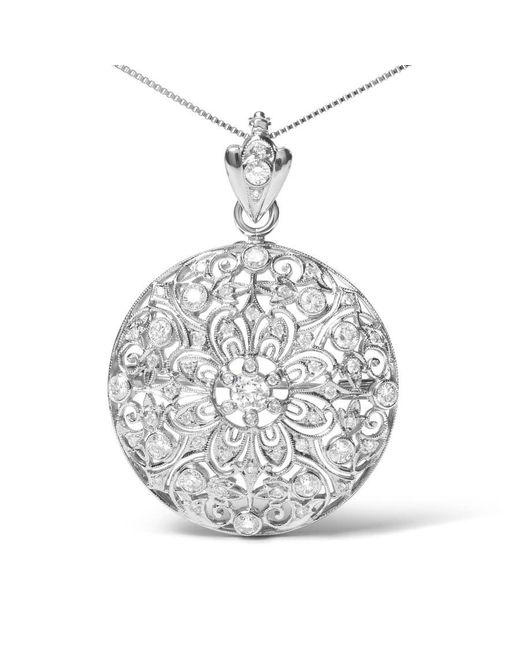 Haus of Brilliance 18k White Gold 1 5/6 Cttw Diamond Cluster Floral Filigree Brooch Pin