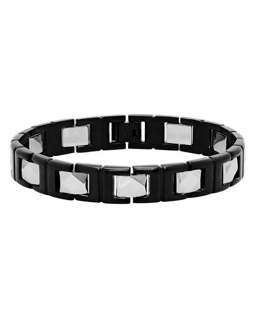 Robert Alton Black Stainless Steel With Finish Facet Link Bracelet for men