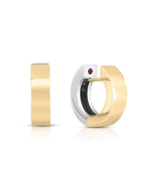 Roberto Coin Metallic Classic Two Tone Reversible Huggie Earrings