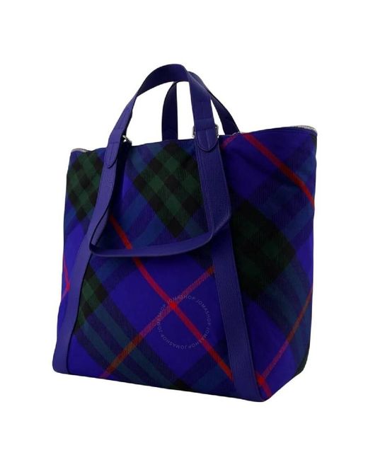 Burberry Blue Check Print Adjustable Shoulder Straps Tote Bag
