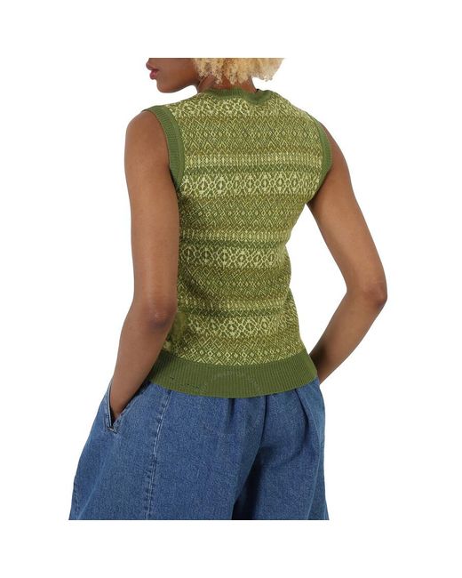 Maison Margiela Green Distressed Fair Isle Knitted Sweater Vest