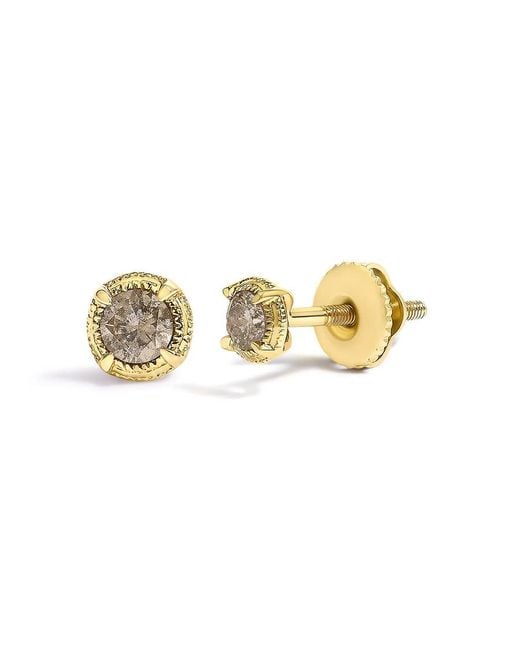 Haus of Brilliance Metallic 14K Plated .925 Sterling 1/4 Cttw Round Diamond Solitaire Milgrain Stud Earrings