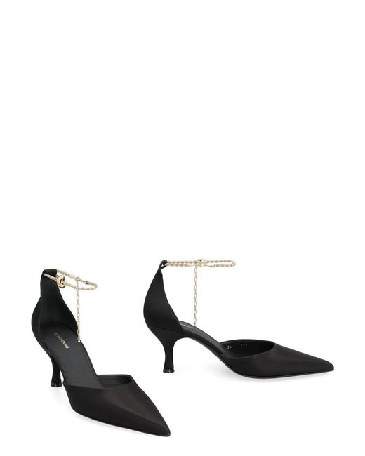 Ferragamo Black Dana Ankle Chain Pumps