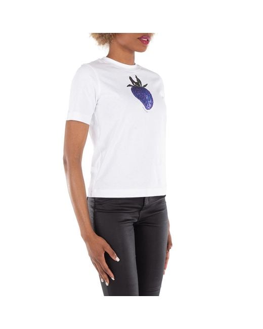 Burberry White Strawberry Print Crewneck Cotton T-Shirt for men