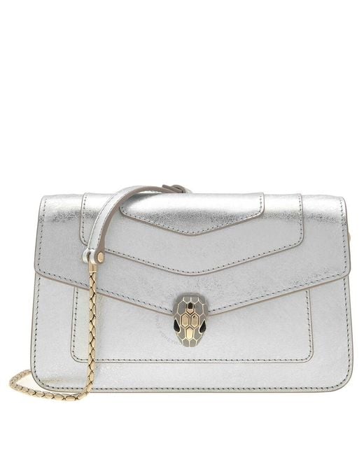 BVLGARI White Serpenti Forever Leather Chain Wallet