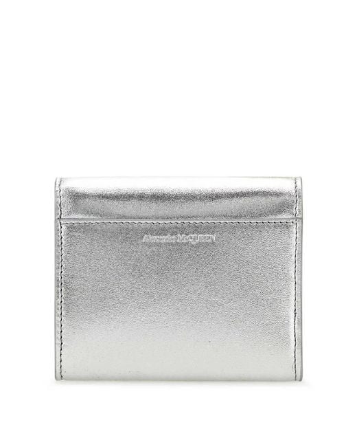 McQueen Gray Logo-Detailed Leather Wallet