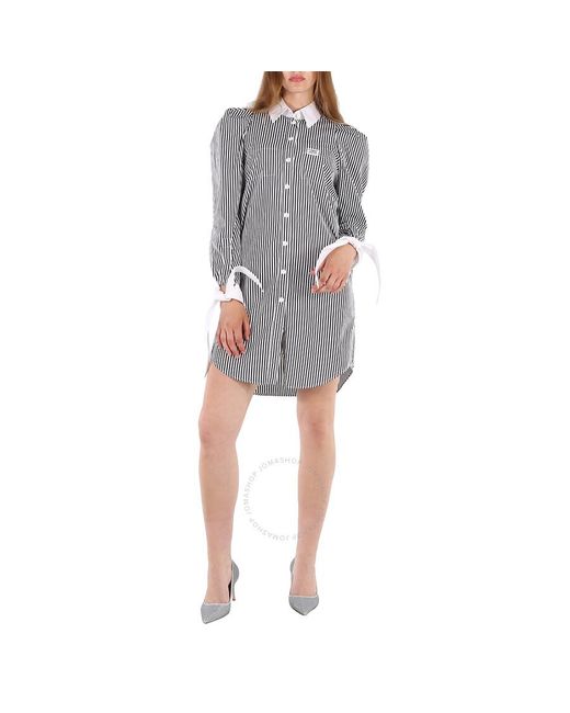 Burberry Gray Striped Cotton Poplin Shirt Dress