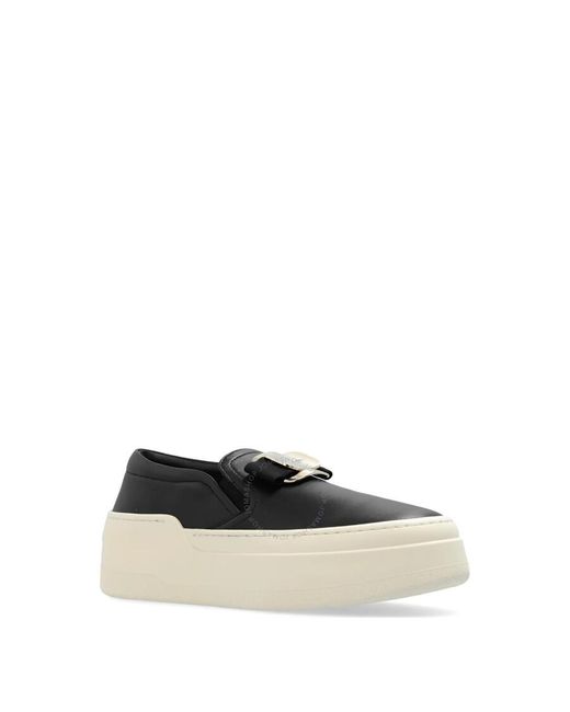 Ferragamo Black Cristal New Vara Plate Slip On Shoes