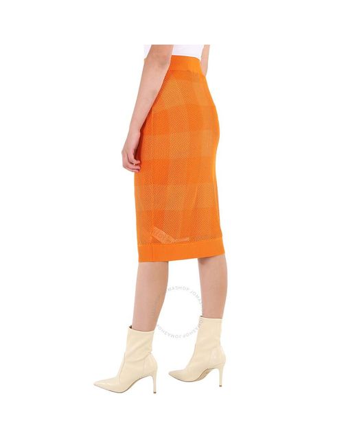 Burberry Orange Deep Zafina Knit Mesh Midi Pencil Skirt
