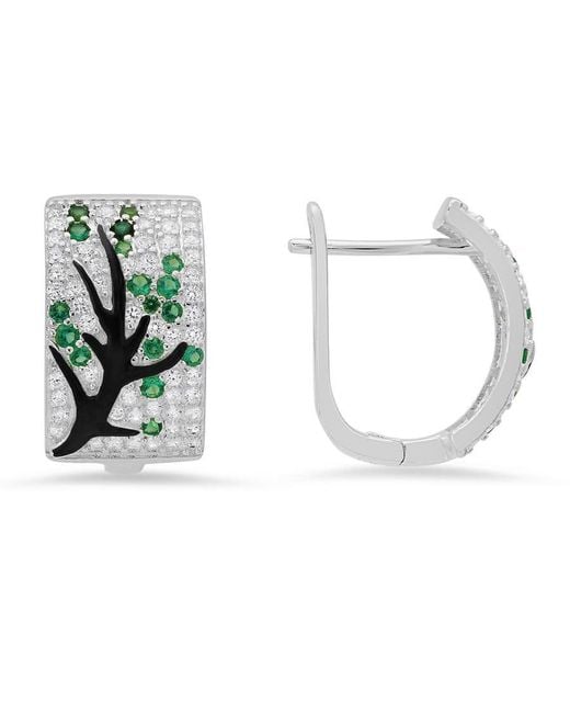 Kylie Harper Metallic Sterling Tree Of Life Statement Cz Hoop Earrings