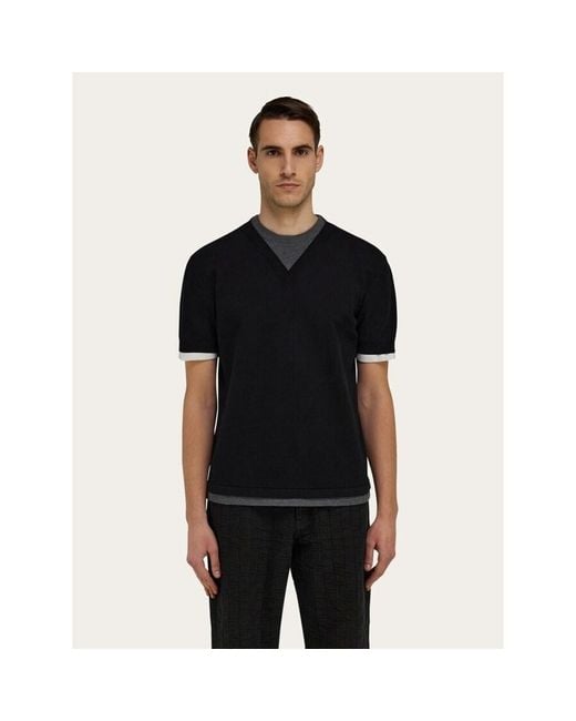 Ferragamo Black Layered Cotton Sweater for men
