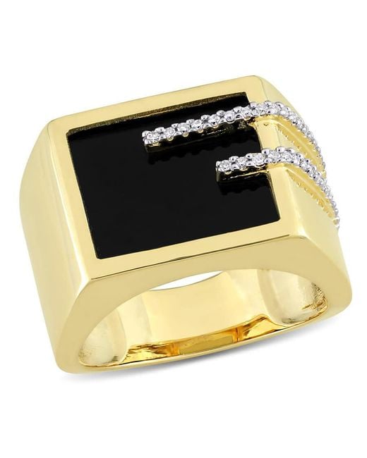 Amour Metallic 5 Ct Tgw Square Onyx And 1/6 Ct Tw Diamond Ring for men