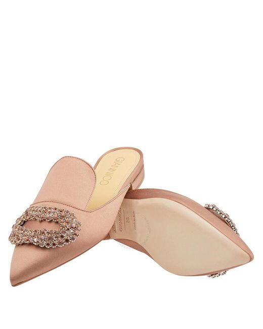 Giannico Brown Crystal-embellished Daphne Slippers
