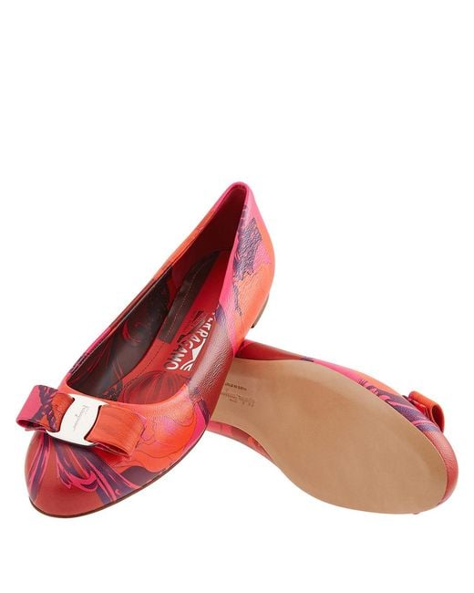 Ferragamo Red Salvatore Floral Varina Icon Ballerina Shoes, Size 5.5
