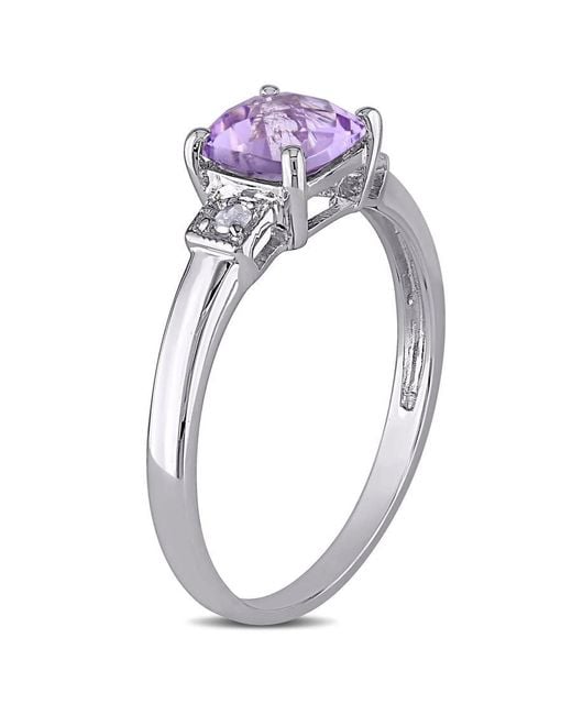 Amour Metallic Cushion Cut Amethyst And Diamond Accent Ring