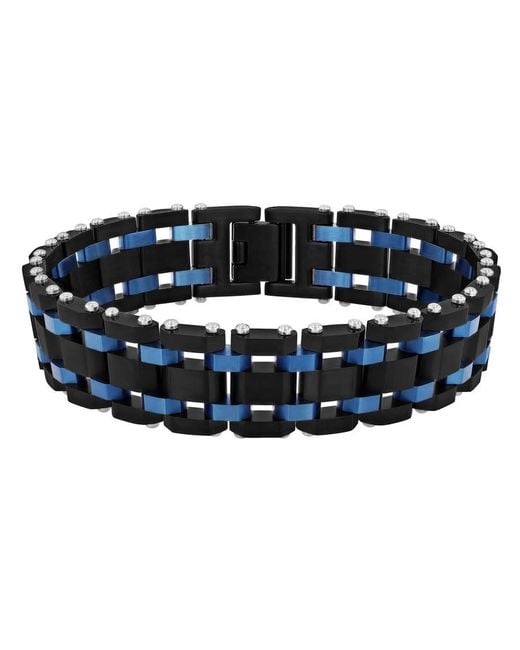 Robert Alton Blue Stainless Steel Two-Tone Link Bracelet for men