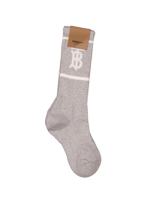 Burberry Gray Monogram Motif Intarsia Socks