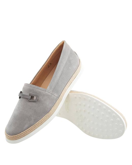 Tod's Gray Suede Raffia Slip-on Loafers for men