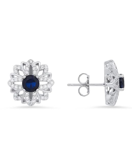 Kylie Harper Blue Sterling Sapphire Cz Floral Stud Earrings