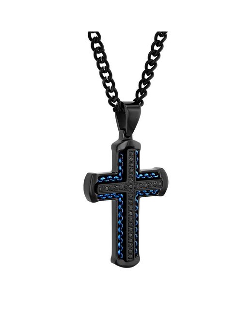 Robert Alton Black 1/4Ctw Diamond Stainless Steel With & Finish Cross Pendant for men