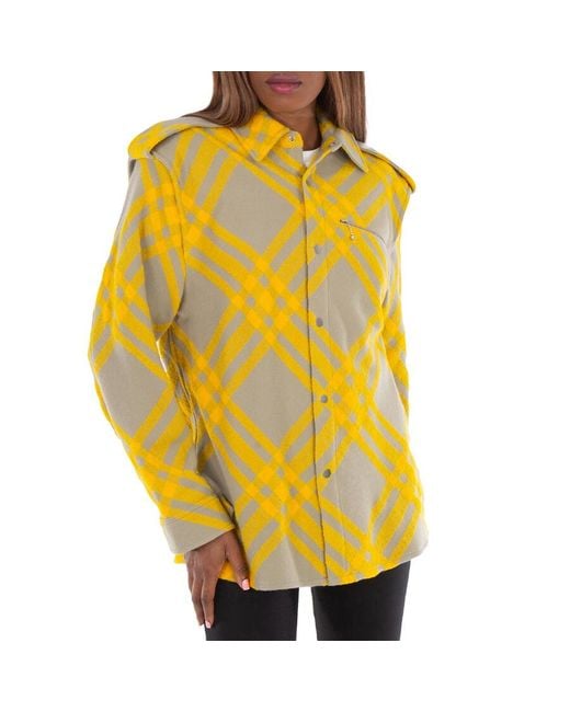 Burberry Yellow Check Wool Blend Shirt, Brand Size 4 (Us
