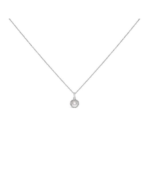 Haus of Brilliance Metallic 10K 5Mm Cultured Pearl And Diamond Accent Halo Pendant Necklace