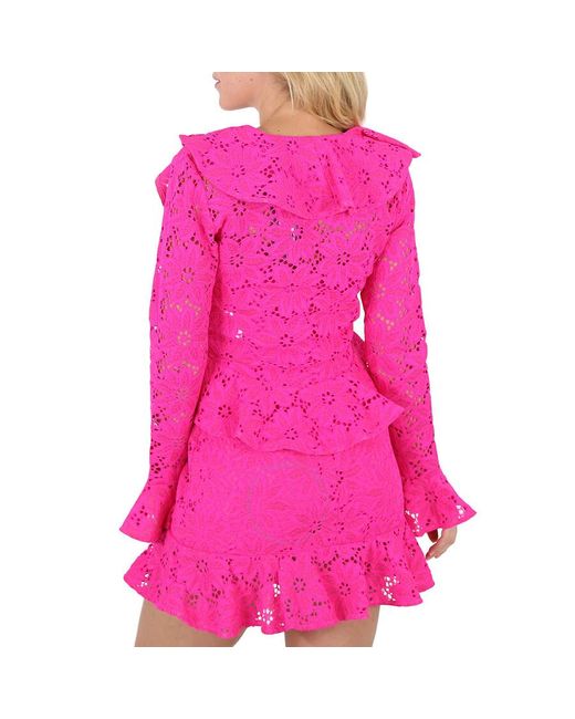 ROTATE BIRGER CHRISTENSEN Pink Glo Heavy Lace Broderie-anglaise Blouse