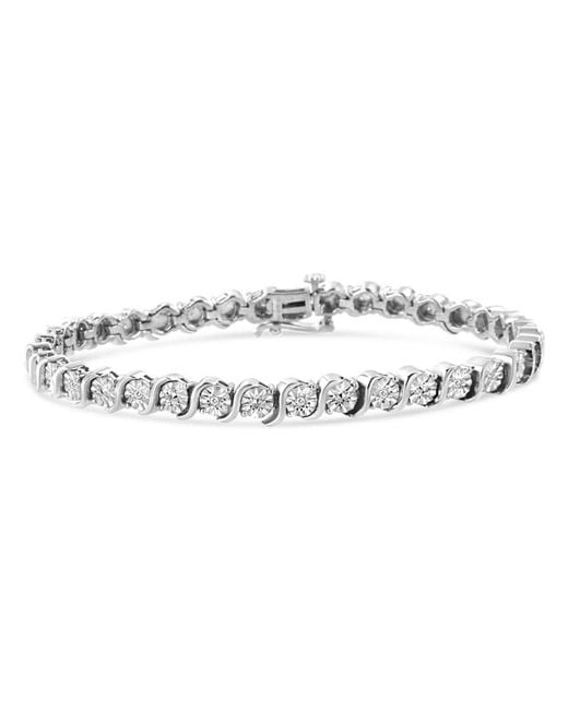 Haus of Brilliance Metallic .925 Sterling Silver 1/10 Cttw Miracle-set Diamond Round Miracle Plate ''s'' Link Tennis Bracelet