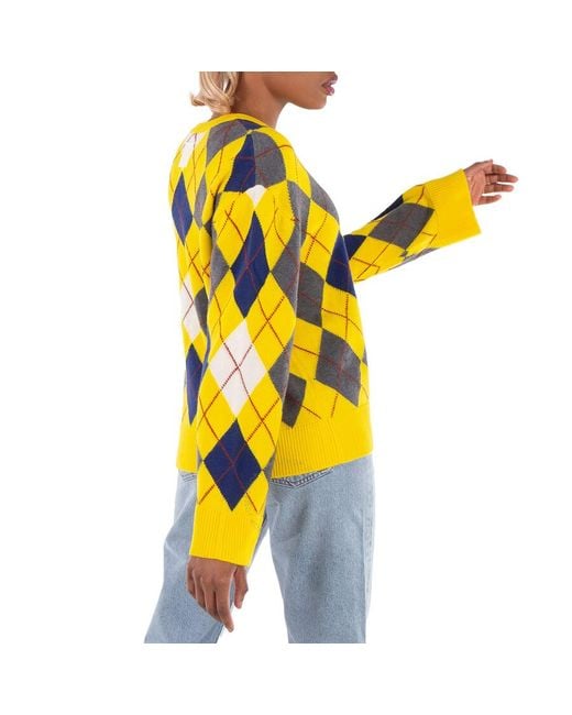 Loewe Yellow Argyle Ribbed Collar Knitted Jumper