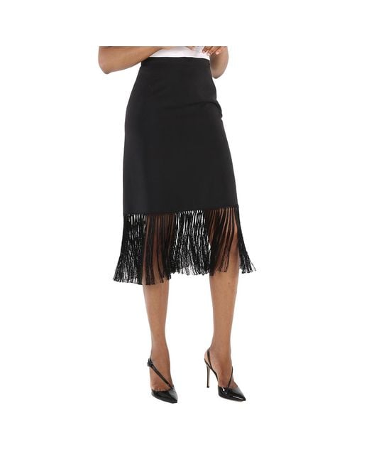 Burberry Black Mohair Wool A-Line Fringed Skirt, Brand Size 6 (Us