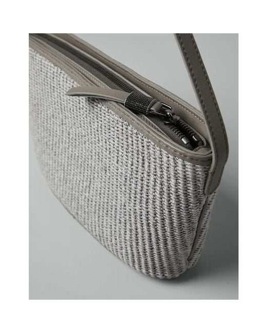 Brunello Cucinelli Gray Light Woven Shoulder Bag