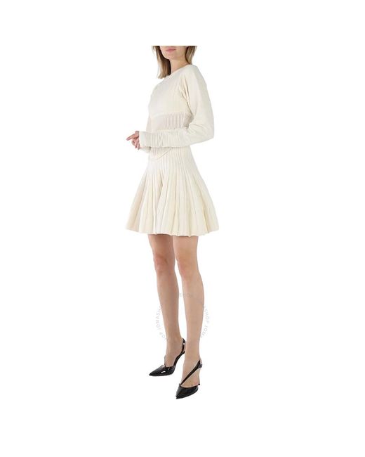 Roberto Cavalli White Ribbed Knit Mini Long Sleeve Dress