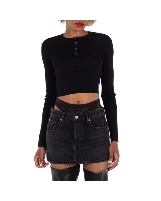 T By Alexander Wang Black Ribbed-Knit Double Layer Top
