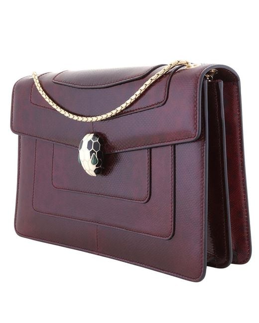BVLGARI Purple Serpenti Forever Burgundy Flap Shoulder Bag
