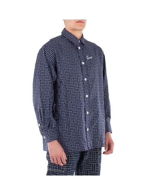 KENZO Blue Embroidered Logo Check Pattern Shirt for men