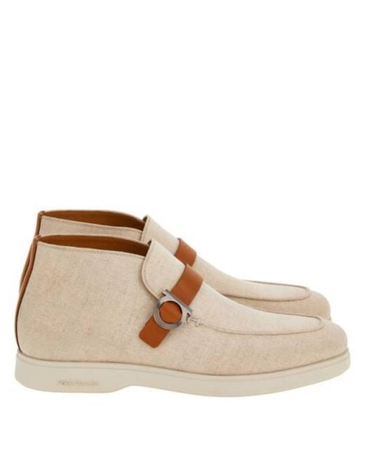 Ferragamo Natural Gancini Buckle Desert Boots for men