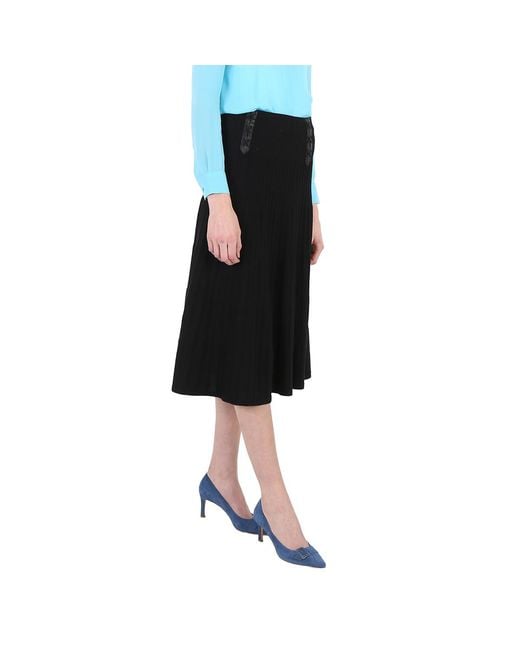 Moschino Black Ladies Leather Detail Pleated Skirt