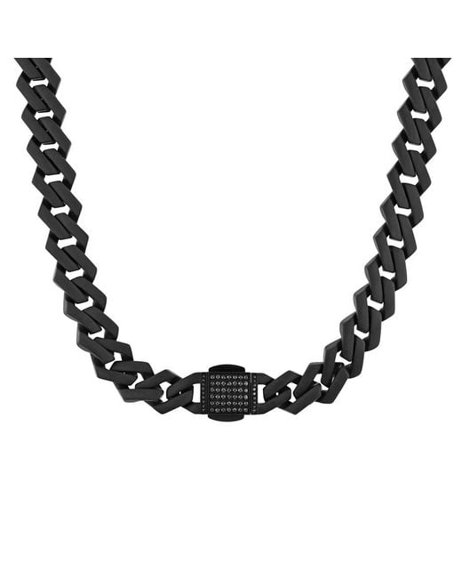 Robert Alton Black 1/2Ctw Diamond Clasp Matte Finish Stainless Steel Chain for men