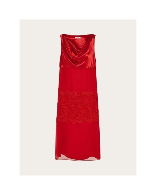 Ferragamo Red Silk Lace Dress, Brand Size 38 (Us