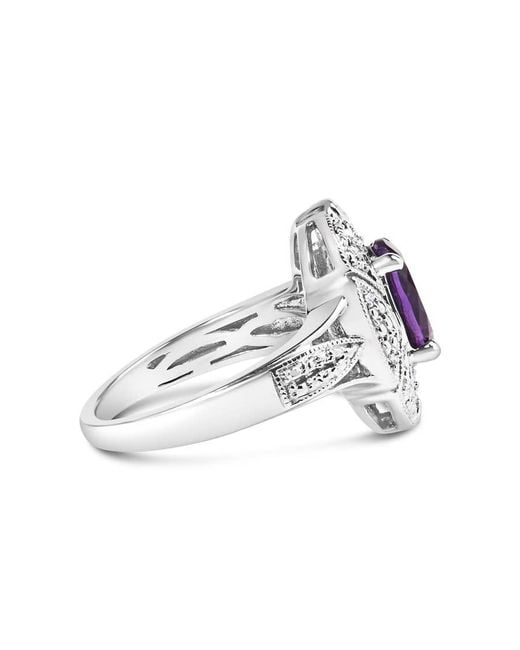 Haus of Brilliance Metallic 925 Sterling 9X7Mm Oval Amethyst And Diamond Accent Art Deco Style Cocktail Ring (I-J Color, I1-I2 Clarity)