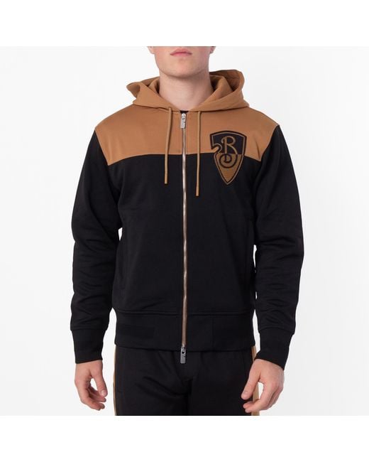 Burberry Black Logo Patch Front Zip Hoodie for men
