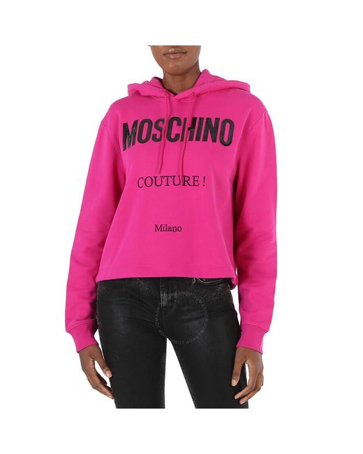 Moschino Pink Couture Logo Print Hooded Sweatshirt