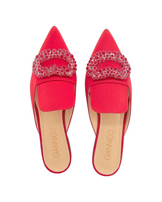 Giannico Pink Crystal-embellished Woven Slippers